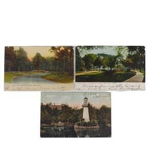Set of 3 1908 DETROIT MI Michigan Lithograph Postcards Lighthouse Parks, Germany